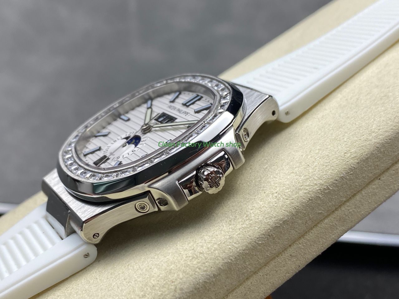 TW Factory Patek Philippe Nautilus 57261A-010 40mm White Rubber Strap Diamond Bezel White Dial (6) TW Factory Patek Philippe Nautilus 57261A-010 40mm White Rubber Strap Diamond Bezel White Dial (6)