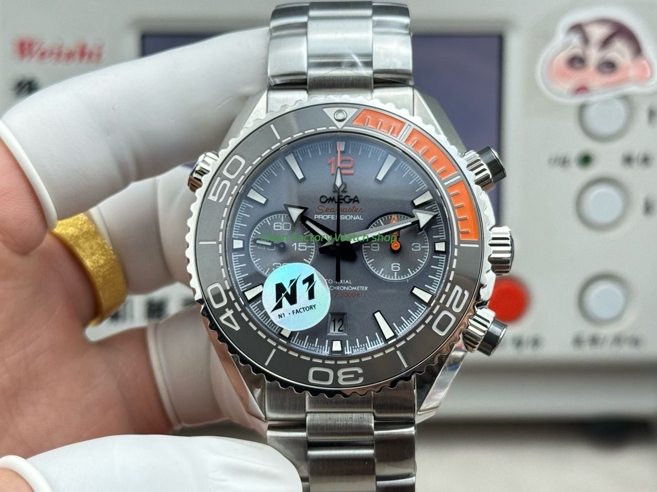 N1 Factory Omega Seamaster Planet Ocean Chronograph 215.92.46.51.99.001 45mm Full Steel Grey Dial 1 aa Clean Factory Watch