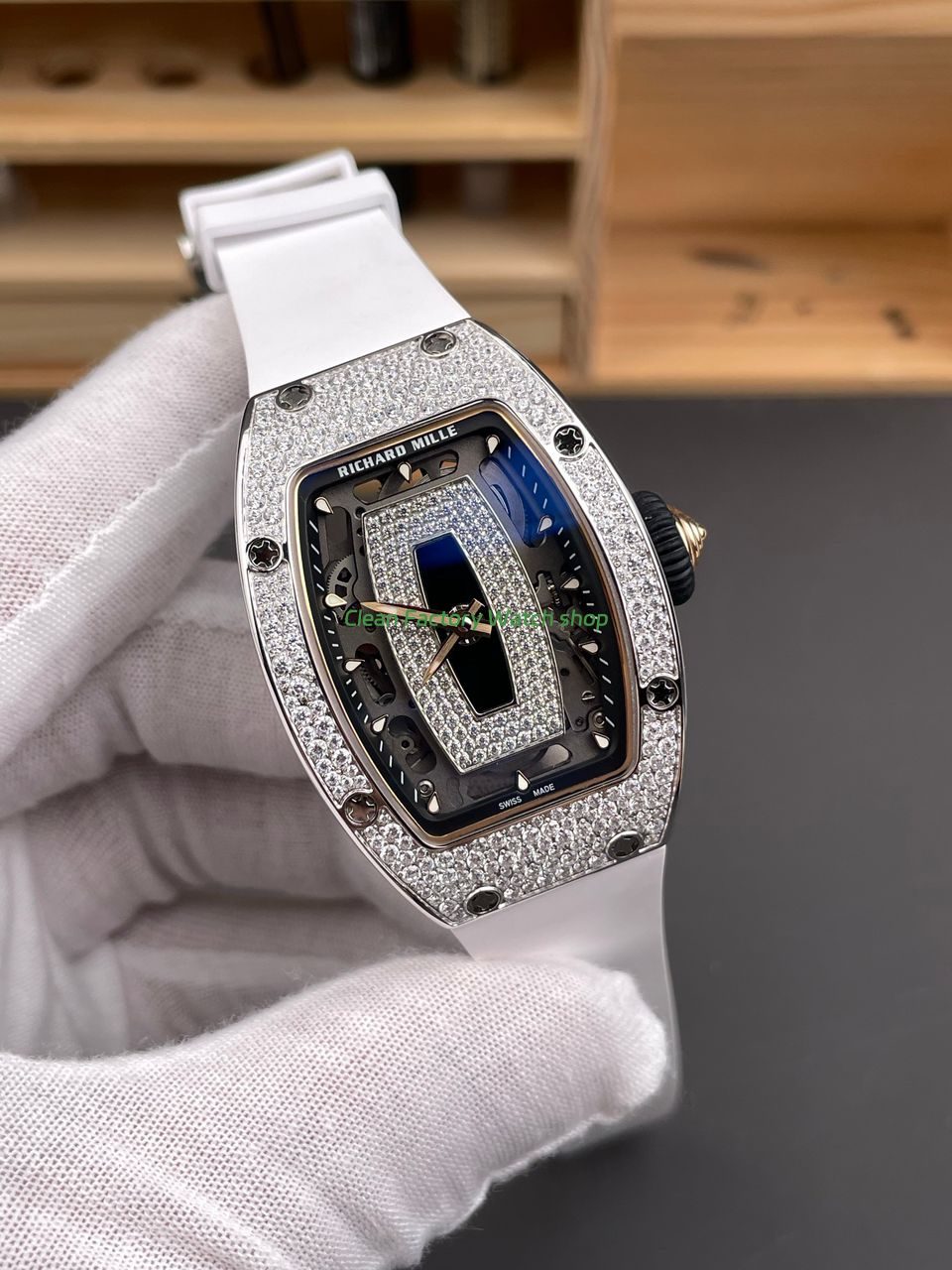 ZF Factory Richard Mille RM 07 31.4mm Diamond Bezel White Rubber Strap Skeletonized Black Dial (6) ZF Factory Richard Mille RM 07 31.4mm Diamond Bezel White Rubber Strap Skeletonized Black Dial (6)