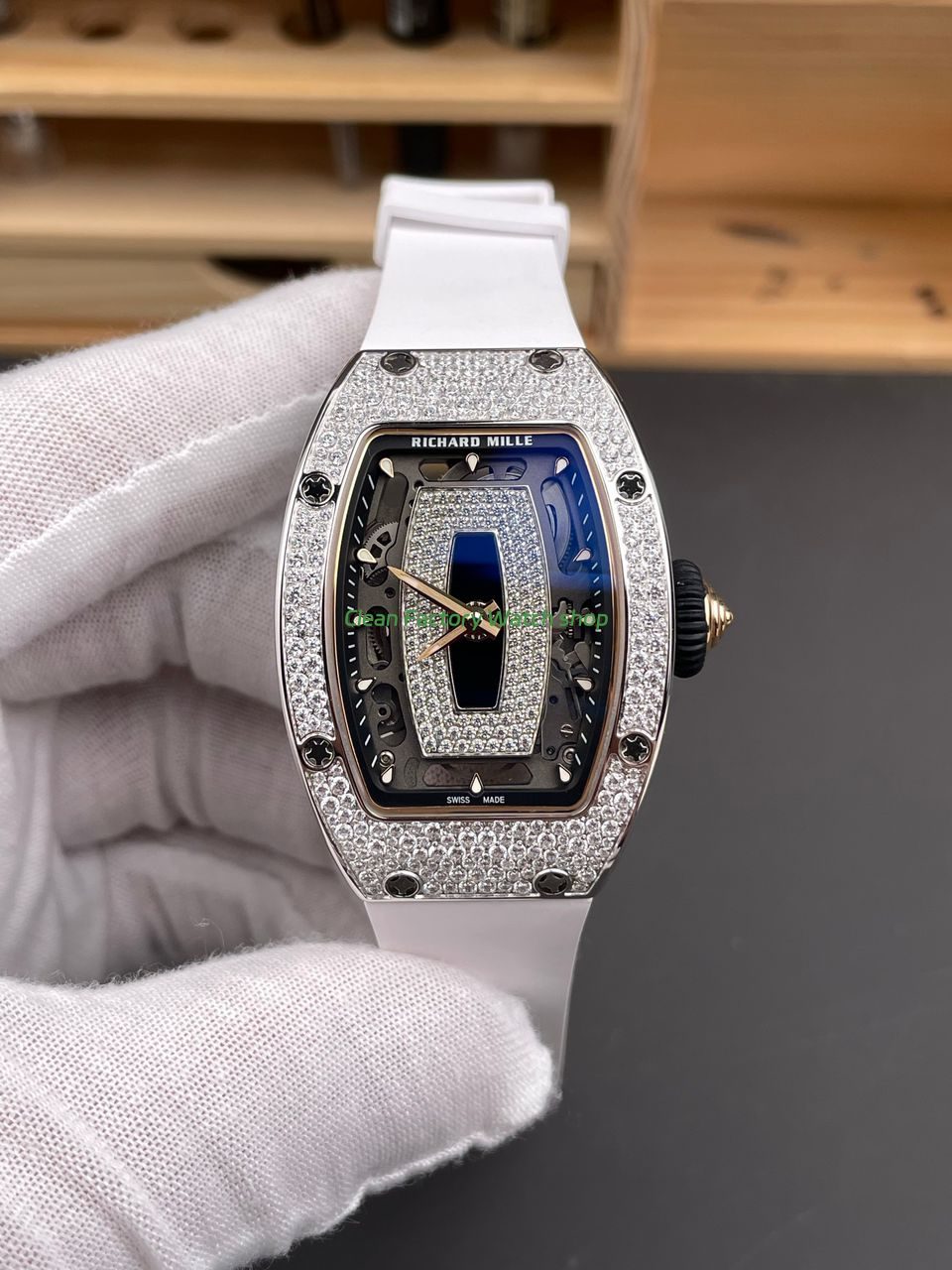 ZF Factory Richard Mille RM 07 31.4mm Diamond Bezel White Rubber Strap Skeletonized Black Dial (8) ZF Factory Richard Mille RM 07 31.4mm Diamond Bezel White Rubber Strap Skeletonized Black Dial (8)