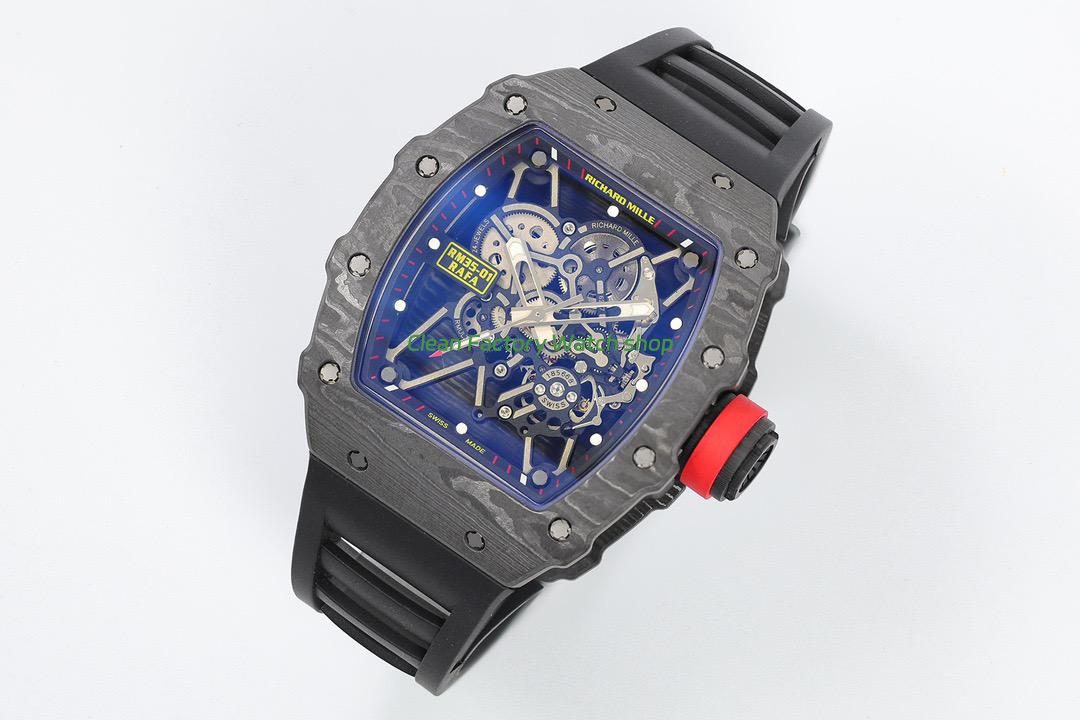 ZF Factory Richard Mille RM 35-01 42mm Black Carbon Fiber Black Rubber Strap Black Skeletonized Dial (3) ZF Factory Richard Mille RM 35-01 42mm Black Carbon Fiber Black Rubber Strap Black Skeletonized Dial (3)