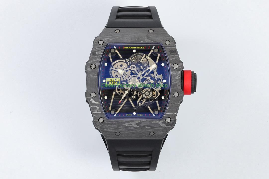 ZF Factory Richard Mille RM 35-01 42mm Black Carbon Fiber Black Rubber Strap Black Skeletonized Dial 1 Richard Mille RM 35-01 RMUL3 manual-winding movement