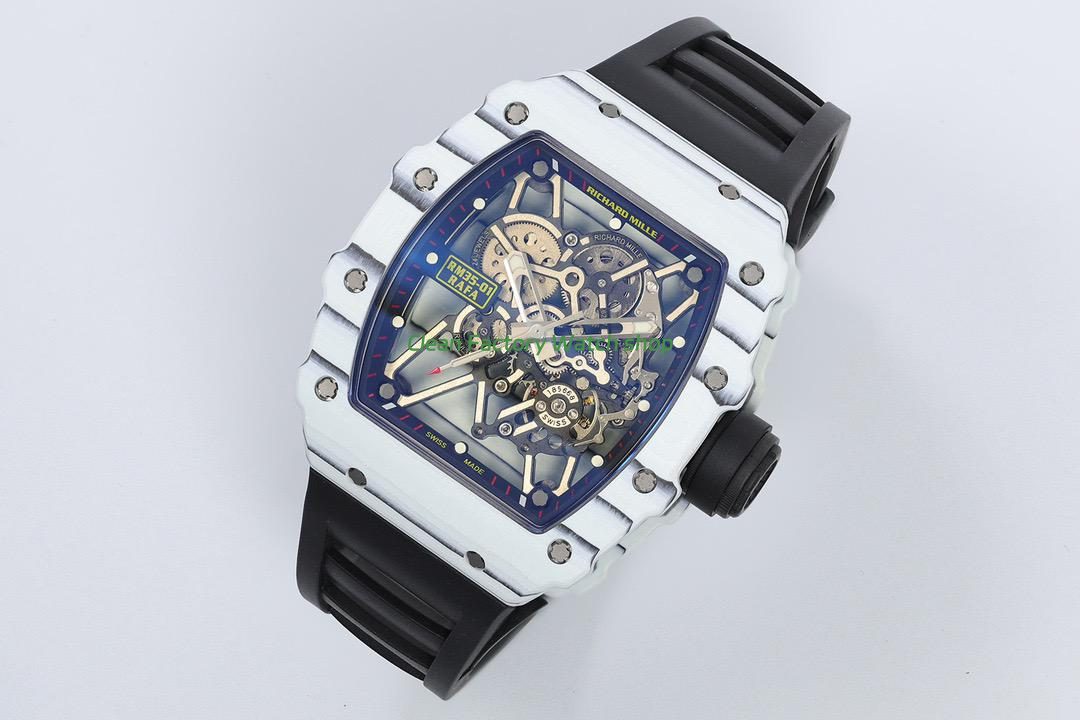 ZF Factory Richard Mille RM 35-01 42mm White Carbon Fiber Black Rubber Strap White Skeletonized Dial (3) ZF Factory Richard Mille RM 35-01 42mm White Carbon Fiber Black Rubber Strap White Skeletonized Dial (3)