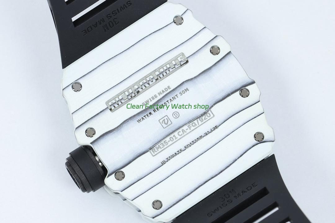 ZF Factory Richard Mille RM 35-01 42mm White Carbon Fiber Black Rubber Strap White Skeletonized Dial (7) ZF Factory Richard Mille RM 35-01 42mm White Carbon Fiber Black Rubber Strap White Skeletonized Dial (7)